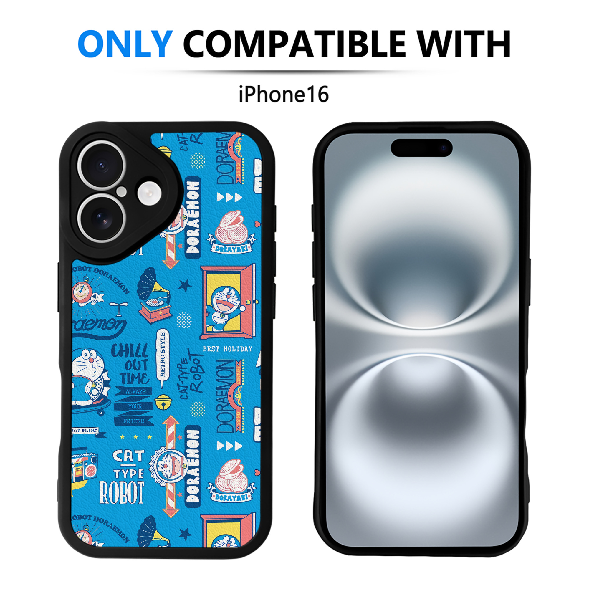 （画像用） ドラえもん Doraemon 【iPhone 16シリーズ対応】シリコンスマホケース（レザー調） 材質：シリコン